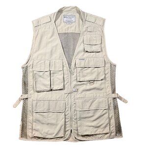 VTG Tan Weekender Mens Medium Outdoors Fly Fishing Vest Vented with 10+ Pockets